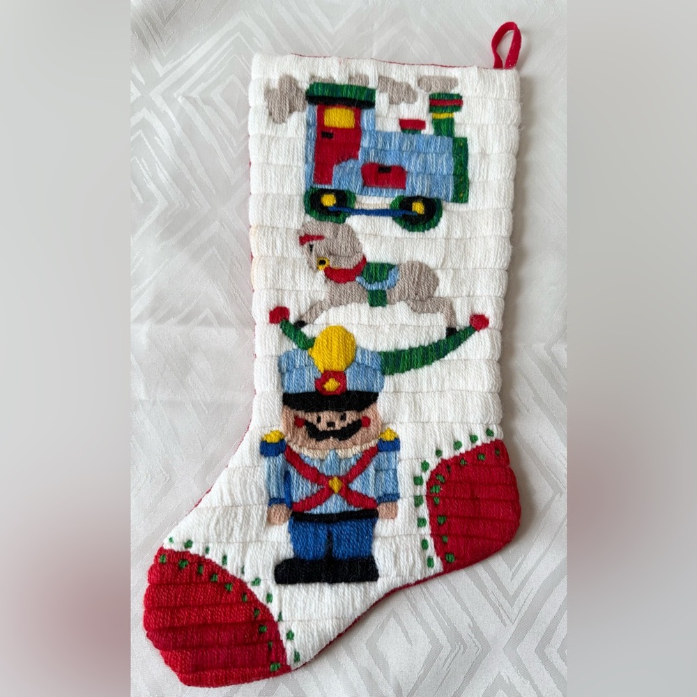 VTG Crewel Christmas Holiday Stocking Parade Of Toys Barat W02064 Nutcracker